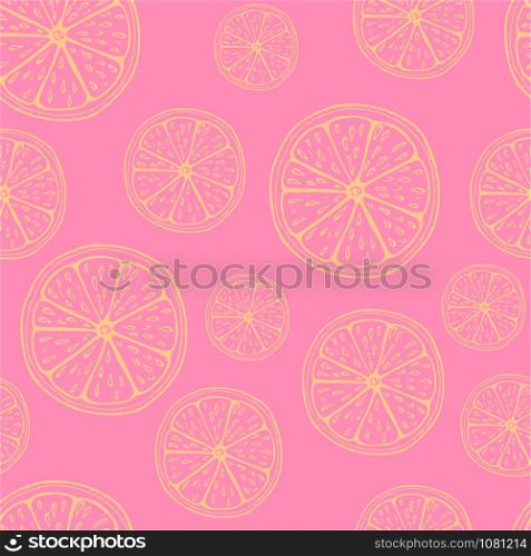 Outline orange fruit seamless pattern for textile. Natural background. Retro collection for print design. Seamless drawing vector background.. Outline orange fruit seamless pattern