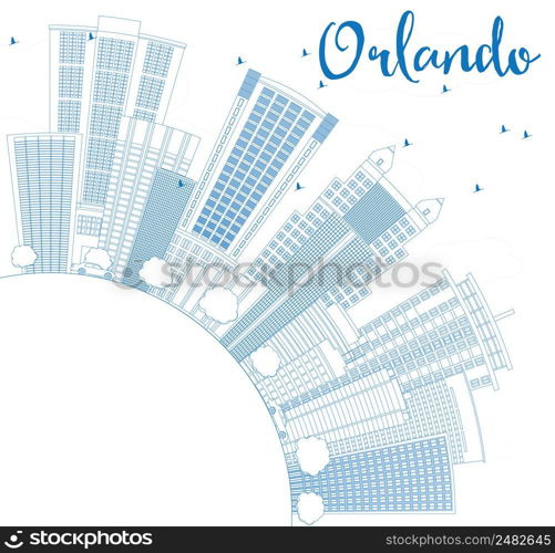 Outline Orlando Skyline with Blue Buildings and Copy Space. Vector Illustration. Business Travel and Tourism Concept with Orlando City. Image for Presentation Banner Placard and Web Site.