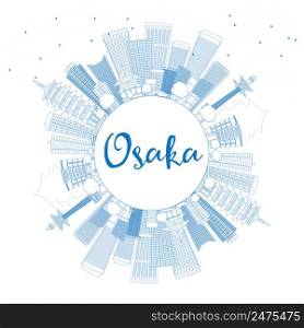 Outline Osaka Skyline with Blue Buildings and Copy Space. Vector Illustration. Business and Tourism Concept with Modern Buildings. Image for Presentation, Banner, Placard or Web Site.