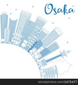 Outline Osaka Skyline with Blue Buildings and Copy Space. Vector Illustration. Business and Tourism Concept with Modern Buildings. Image for Presentation, Banner, Placard or Web Site.