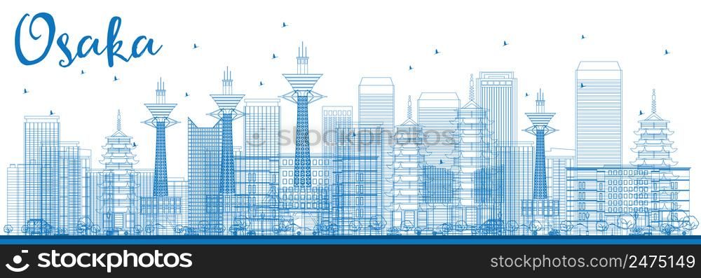 Outline Osaka Skyline with Blue Buildings. Vector Illustration. Business and Tourism Concept with Modern Buildings. Image for Presentation, Banner, Placard or Web Site.