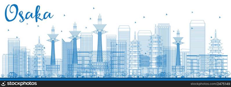 Outline Osaka Skyline with Blue Buildings. Vector Illustration. Business and Tourism Concept with Modern Buildings. Image for Presentation, Banner, Placard or Web Site.
