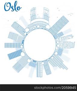 Outline Oslo Skyline with Blue Building and copy space. Vector Illustration