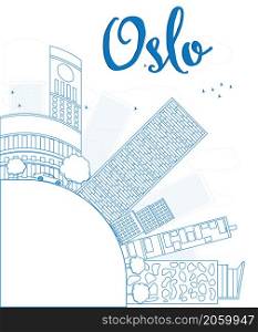 Outline Oslo Skyline with Blue Building and copy space. Vector Illustration