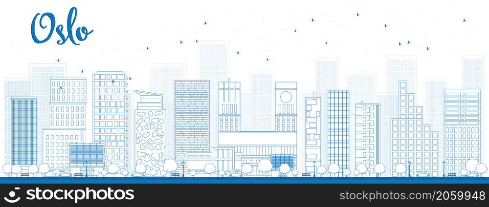Outline Oslo Skyline with Blue Building. Vector Illustration