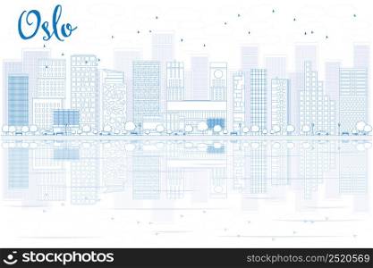 Outline Oslo Skyline with Blue Buildings and reflections. Vector Illustration. Business travel and tourism concept with place for text. Image for presentation, banner, placard and web site.