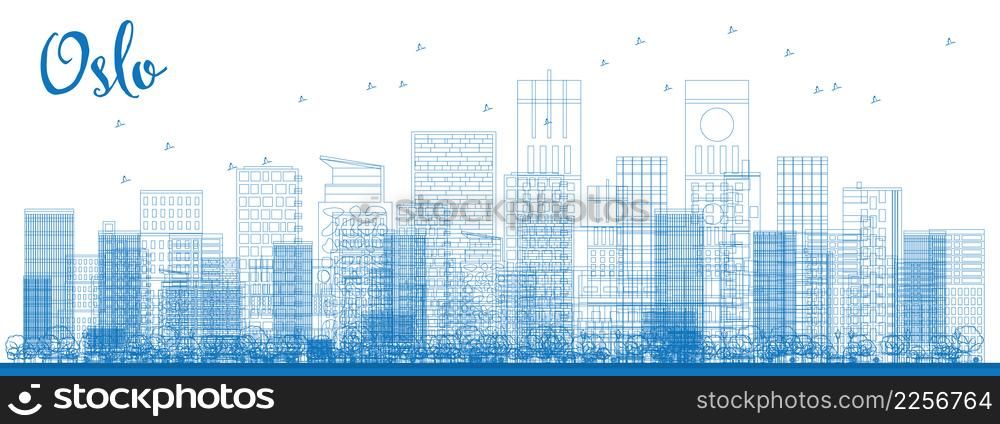 Outline Oslo Skyline with Blue Buildings. Vector Illustration. Business travel and tourism concept with modern buildings. Image for presentation, banner, placard and web site.