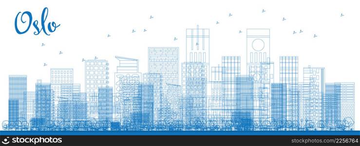 Outline Oslo Skyline with Blue Buildings. Vector Illustration. Business travel and tourism concept with modern buildings. Image for presentation, banner, placard and web site.