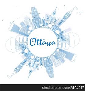 Outline Ottawa Skyline with Blue Buildings and Copy Space. Vector Illustration. Business travel and tourism concept with modern buildings. Image for presentation, banner, placard and web site.