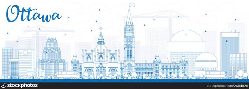 Outline Ottawa Skyline with Blue Buildings. Vector Illustration. Business travel and tourism concept with modern buildings. Image for presentation, banner, placard and web site.