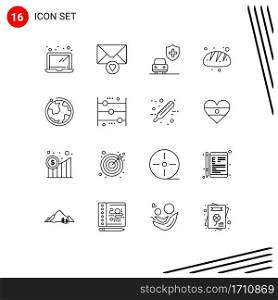 Outline Pack of 16 Universal Symbols of abacus, internet, security, world, food Editable Vector Design Elements