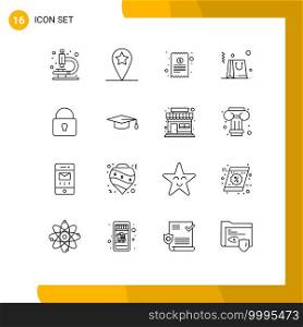 Outline Pack of 16 Universal Symbols of academic, locked, receipt, security, shopping Editable Vector Design Elements