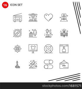 Outline Pack of 16 Universal Symbols of add, hat, love, green, costume Editable Vector Design Elements