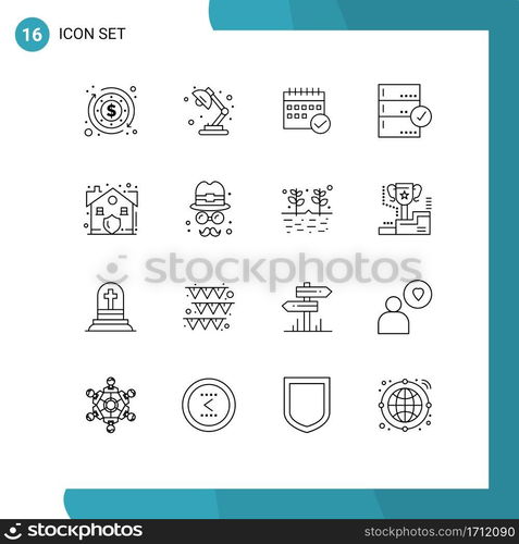 Outline Pack of 16 Universal Symbols of check, backup, approved, approve, plan Editable Vector Design Elements