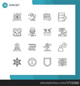 Outline Pack of 16 Universal Symbols of check, backup, approved, approve, plan Editable Vector Design Elements