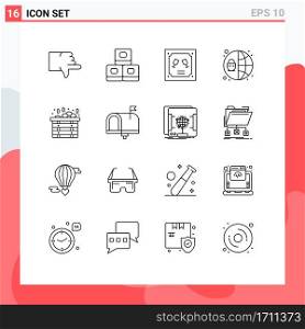 Outline Pack of 16 Universal Symbols of communication, sauna, envelope, spa, protection Editable Vector Design Elements