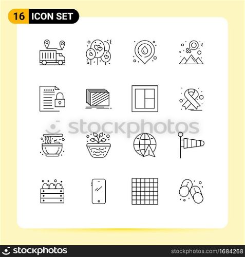 Outline Pack of 16 Universal Symbols of document, success, fire, outstanding, achievement Editable Vector Design Elements
