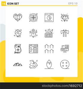 Outline Pack of 16 Universal Symbols of feeling, jewel, commerce, diamond, statistics Editable Vector Design Elements