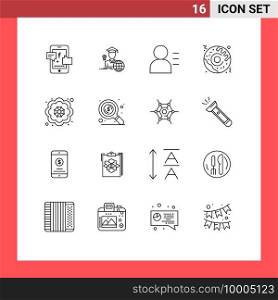 Outline Pack of 16 Universal Symbols of find, flower, education, decorative, fast food Editable Vector Design Elements