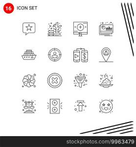Outline Pack of 16 Universal Symbols of forecast, financial, computer, chart, search Editable Vector Design Elements