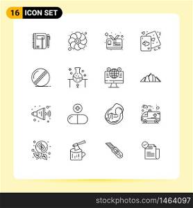 Outline Pack of 16 Universal Symbols of life, heart, gras, cards, id Editable Vector Design Elements