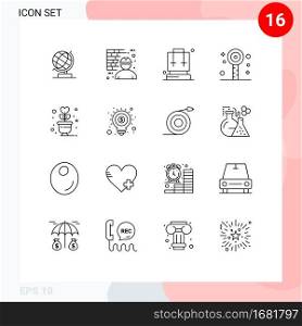 Outline Pack of 16 Universal Symbols of lifestyle, party, worker, lollipop, travel Editable Vector Design Elements
