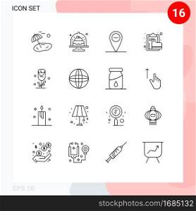 Outline Pack of 16 Universal Symbols of love, folder, dish, file, clipboard Editable Vector Design Elements