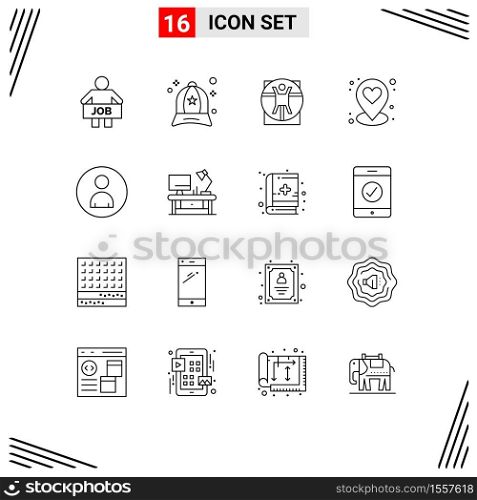 Outline Pack of 16 Universal Symbols of marketing, pin, fashion, location, scane Editable Vector Design Elements