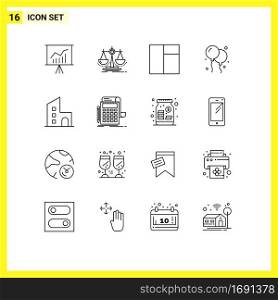 Outline Pack of 16 Universal Symbols of modern, building, scale, apartment, fly Editable Vector Design Elements