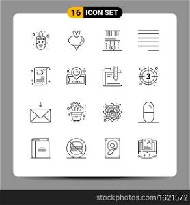 Outline Pack of 16 Universal Symbols of news, text, coding, left, programing Editable Vector Design Elements