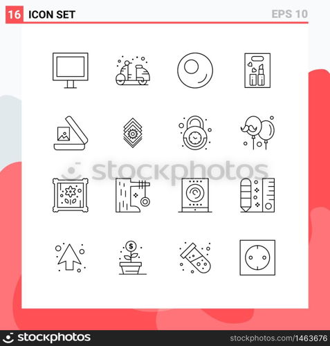 Outline Pack of 16 Universal Symbols of picture, image, summer, makeup, beauty Editable Vector Design Elements