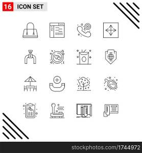 Outline Pack of 16 Universal Symbols of pipeline, browser, call, arrow, angular Editable Vector Design Elements