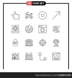 Outline Pack of 16 Universal Symbols of proceed, setting, arrow, preference, configure Editable Vector Design Elements