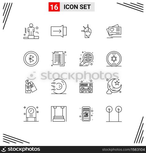 Outline Pack of 16 Universal Symbols of signal, bluetooth, man, wedding, love Editable Vector Design Elements