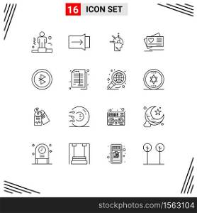 Outline Pack of 16 Universal Symbols of signal, bluetooth, man, wedding, love Editable Vector Design Elements