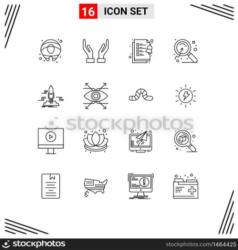 Outline Pack of 16 Universal Symbols of space, app, tasks, publish, search Editable Vector Design Elements