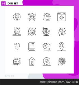 Outline Pack of 16 Universal Symbols of webpage, browser, controller, human mind, positive Editable Vector Design Elements
