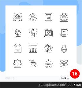 Outline Pack of 16 Universal Symbols of work, office, refresh, job, usa Editable Vector Design Elements