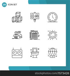 Outline Pack of 9 Universal Symbols of accounting, contact, media, answer, consultation Editable Vector Design Elements