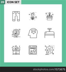 Outline Pack of 9 Universal Symbols of bag, idea, conference, head, notification Editable Vector Design Elements