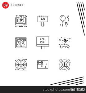 Outline Pack of 9 Universal Symbols of computer, digital, signboard, court, business Editable Vector Design Elements