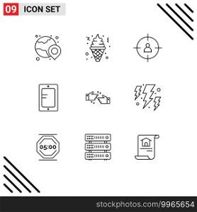 Outline Pack of 9 Universal Symbols of done, school, business, study, mobile Editable Vector Design Elements