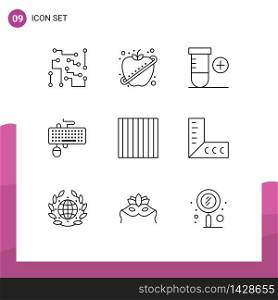 Outline Pack of 9 Universal Symbols of food, mouse, fitness, keyboard, device Editable Vector Design Elements