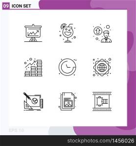Outline Pack of 9 Universal Symbols of location, compass, personal up gradation, coins, profit Editable Vector Design Elements