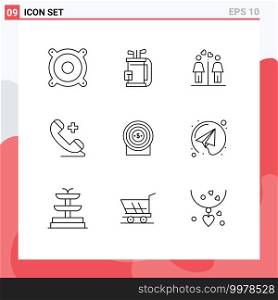 Outline Pack of 9 Universal Symbols of money, hospital, love, plus, medical Editable Vector Design Elements