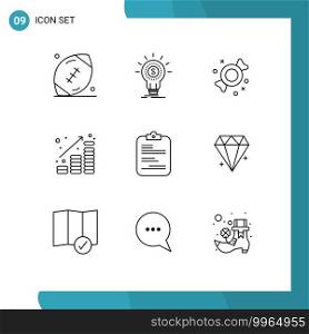 Outline Pack of 9 Universal Symbols of money up, finance, money, currency, sweets Editable Vector Design Elements