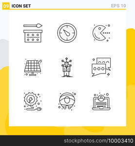 Outline Pack of 9 Universal Symbols of network, development, pacman, solar, battery Editable Vector Design Elements