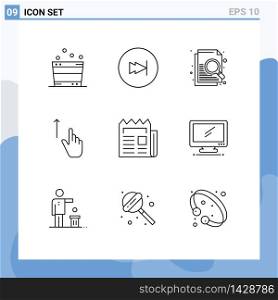 Outline Pack of 9 Universal Symbols of news, hand, document, gestures, finger Editable Vector Design Elements