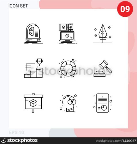 Outline Pack of 9 Universal Symbols of rescue, trophy, responsive, prize, giving Editable Vector Design Elements