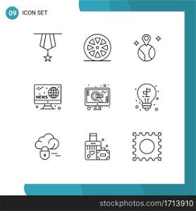 Outline Pack of 9 Universal Symbols of seo, screen, lemon, news, hobbies Editable Vector Design Elements